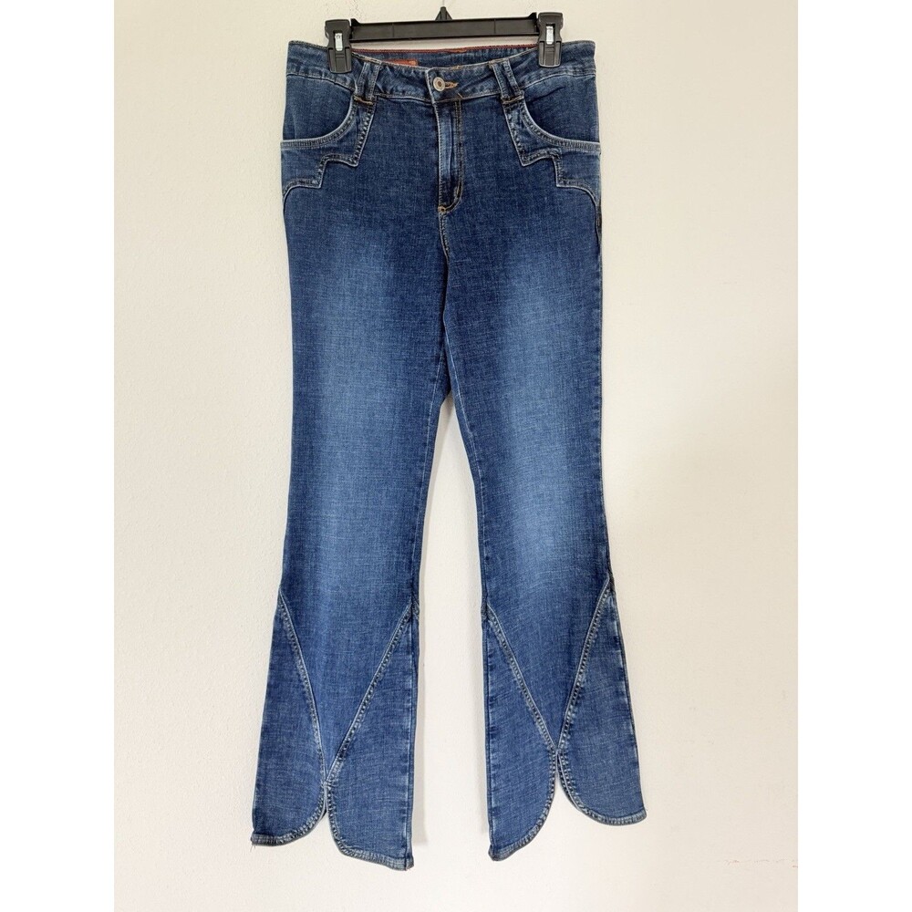 Y2K Mu Jeans Size 12 Western Cowgirl Split Hem Flare Jeans Rodeo Boho Festival - Picture 1 of 9